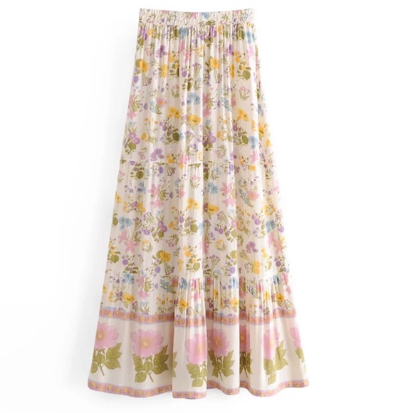 SOLD OUT Floral Bohemian Tassel Tie Pull On Casual Maxi Long Full Length Skirt - Picture 5 of 9